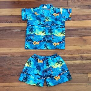 Toddler Tropical Blue Hawaiian Shirt and Shorts Set Costume